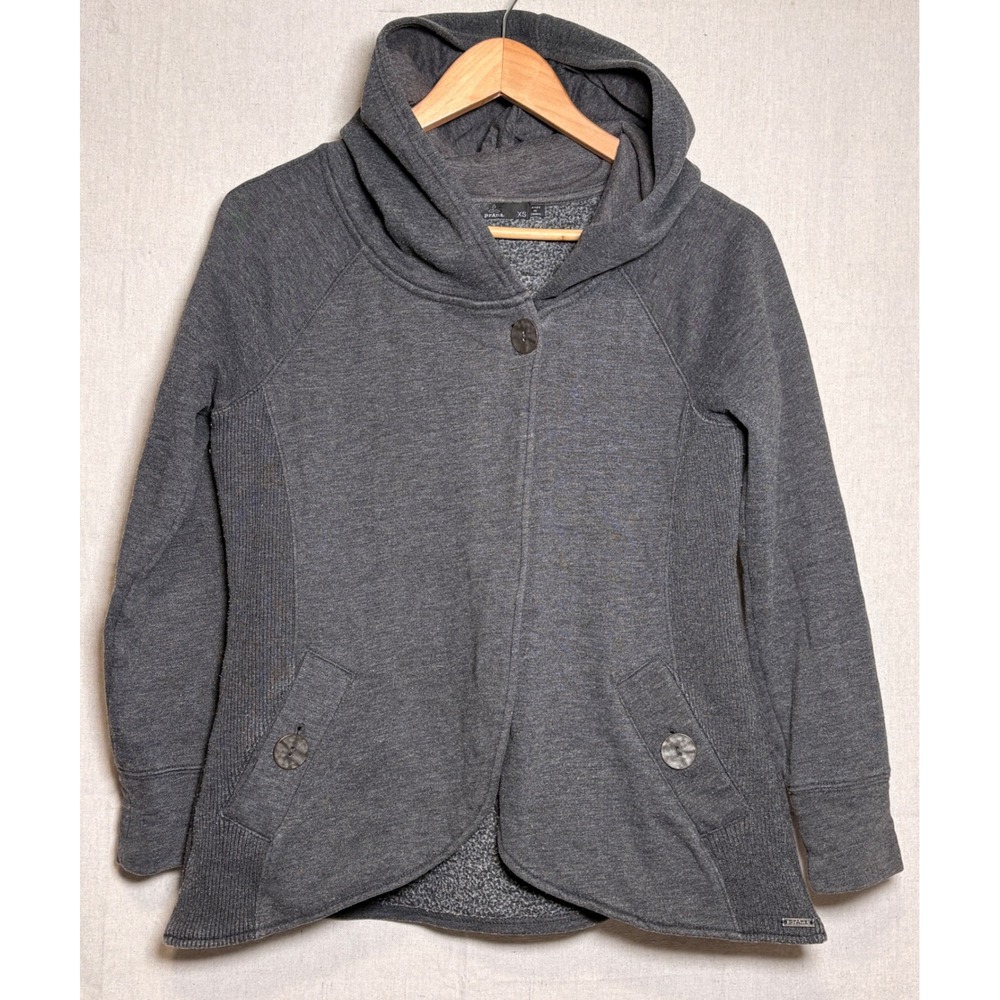 Prana Womens Gray Hooded Darby Jacket Organic Cotton Blend Button Front XS